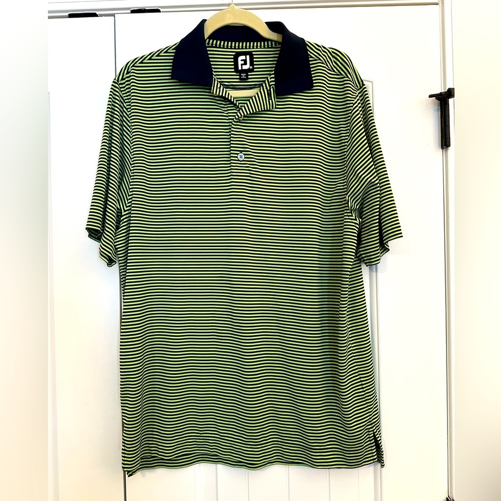 Men’s Medium FootJoy green and blue striped‎ golf shirt